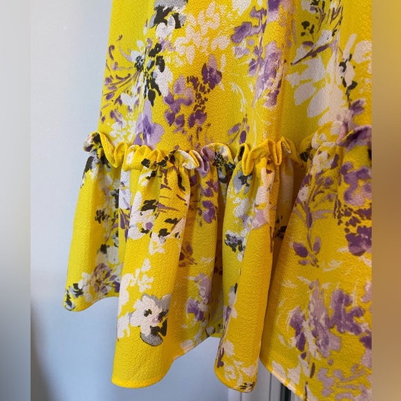 Sunshine Yellow Dress with Purple Floral Detailing | 10 | Julia Jordan - Picture 3 of 6